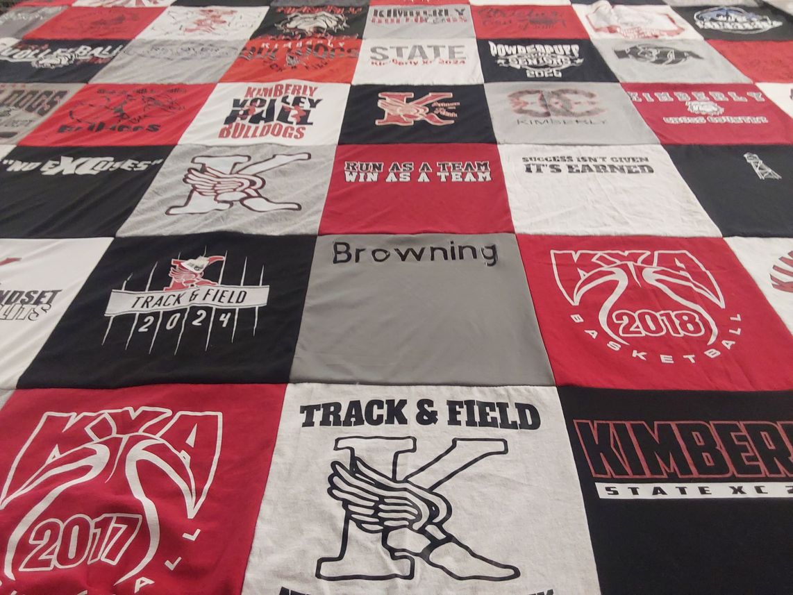 T-shirt quilt featuring kimberly high school basketball, kimberly high school track and field by Gail from ID