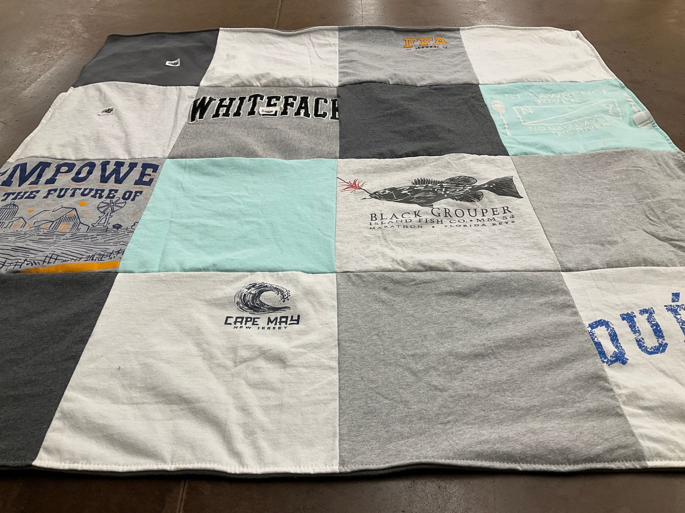 T-shirt quilt with fishing, beaches themes by Jennifer from NJ