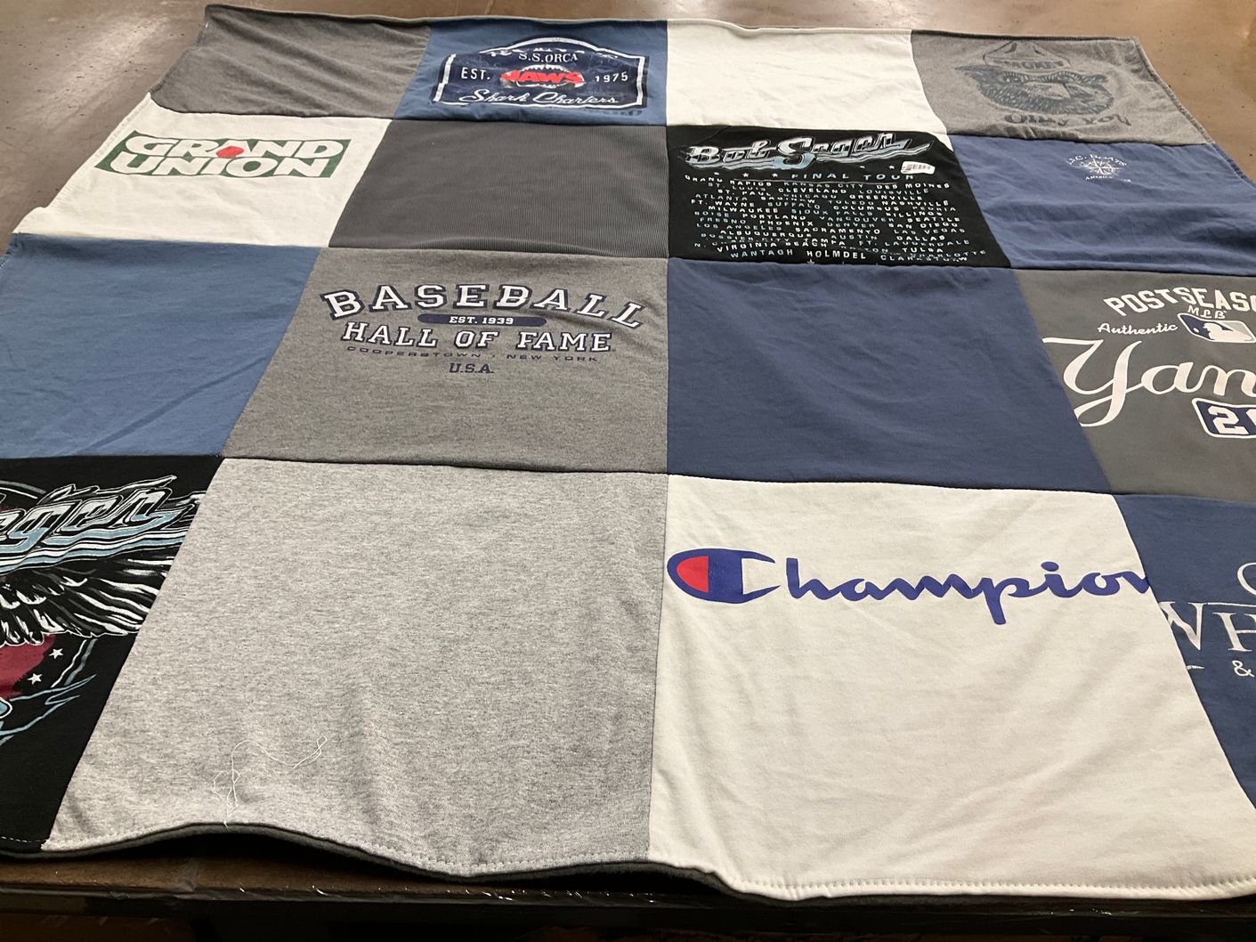 T-shirt quilt with baseball, music themes by Jennifer from NJ