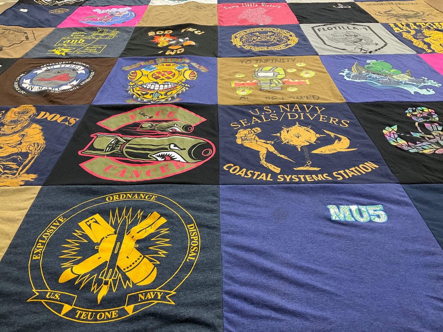 T-shirt quilt with military, navy themes by Angela from FL