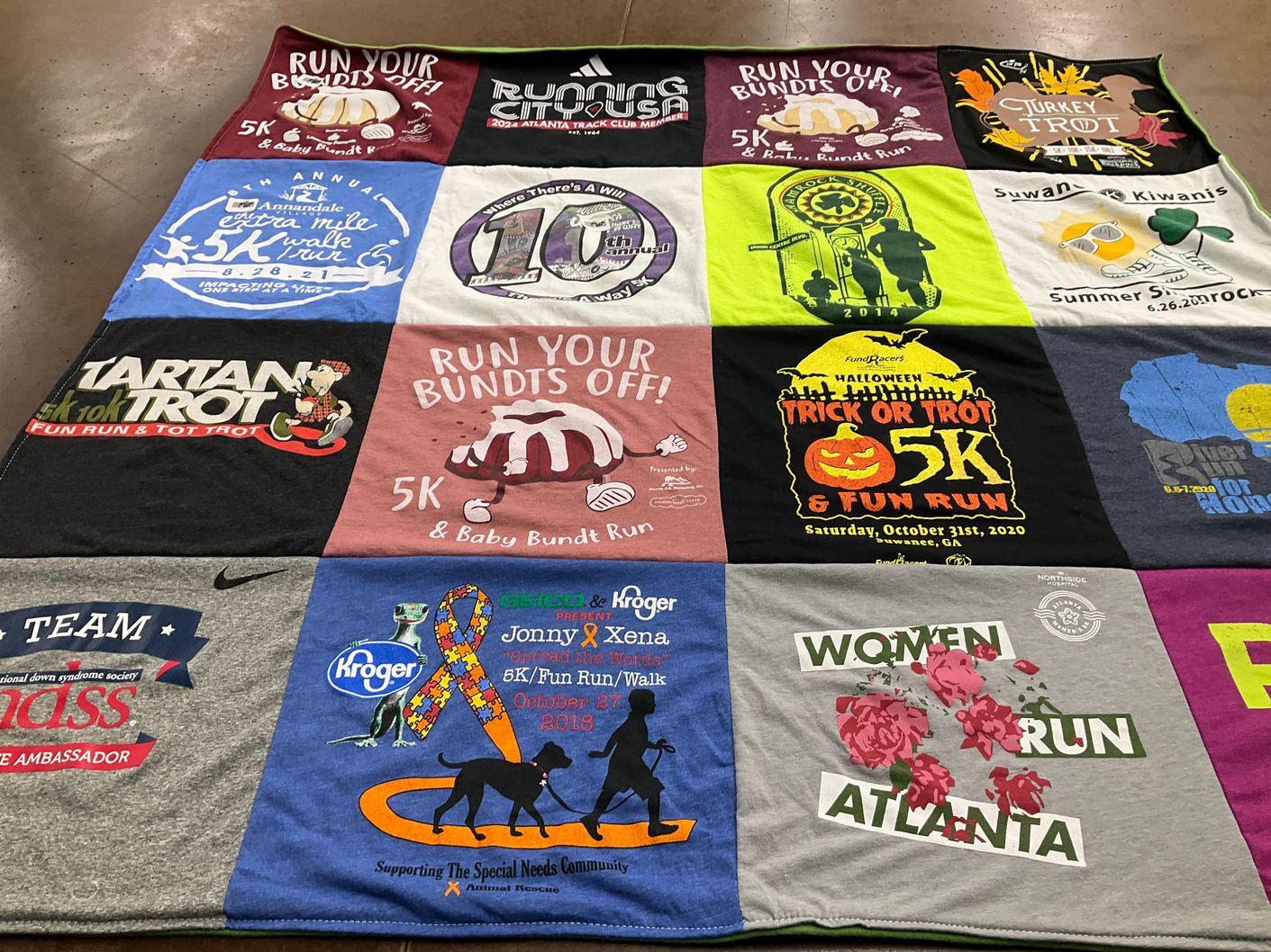 T-shirt quilt with running, community events themes by Stacey from GA