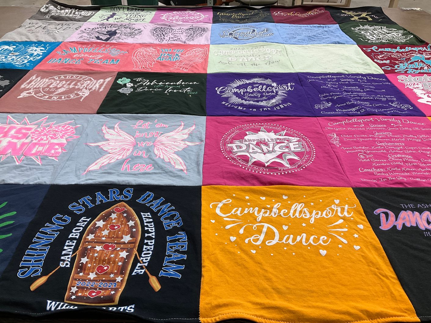 T-shirt quilt featuring campbellsport dance team, shining stars dance team by Jamie from WI