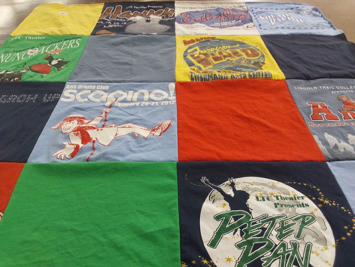 T-shirt quilt with theater, drama themes by Antje from IL