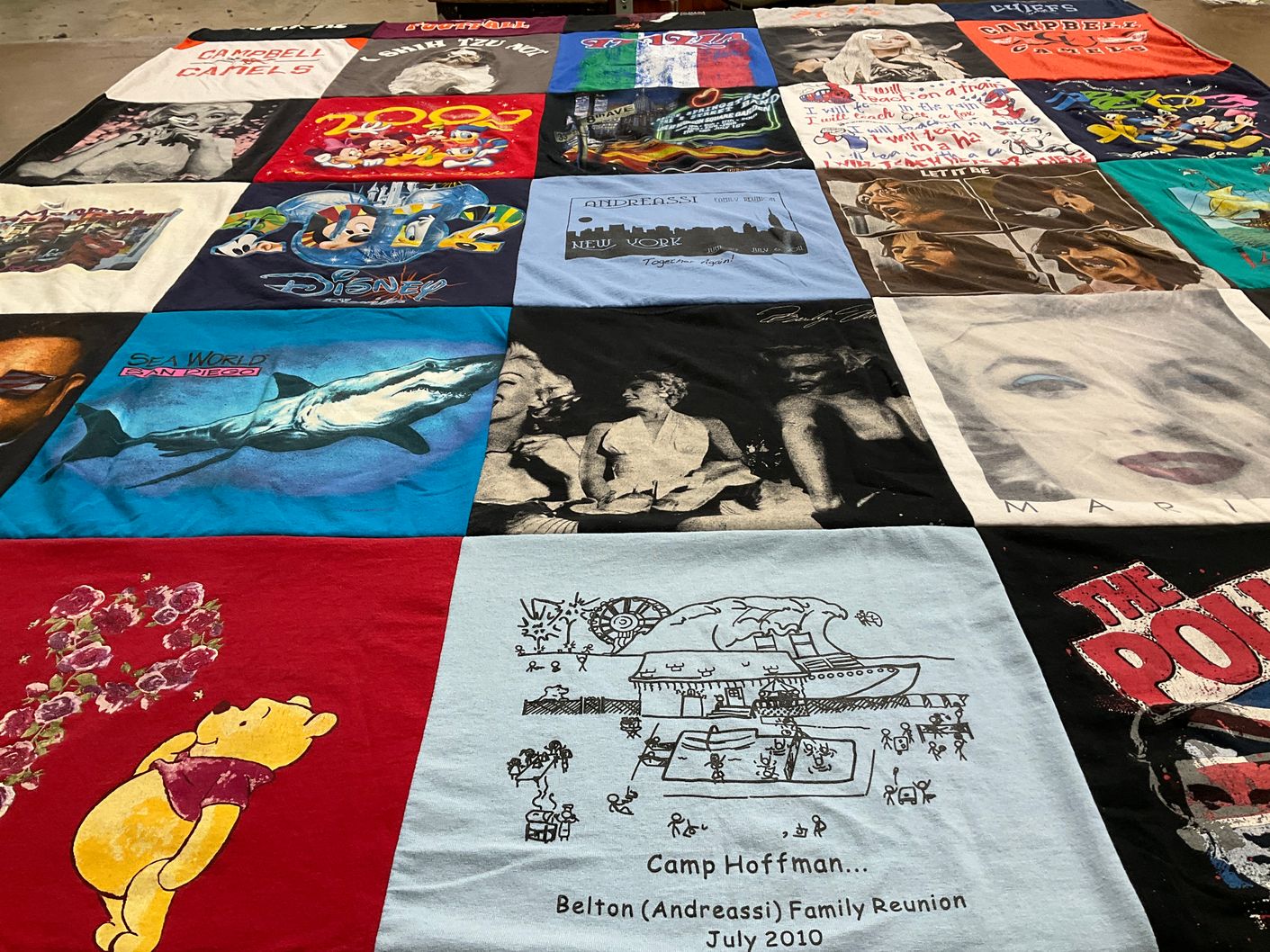 T-shirt quilt with family reunions, marine life themes by Rosanne from SC