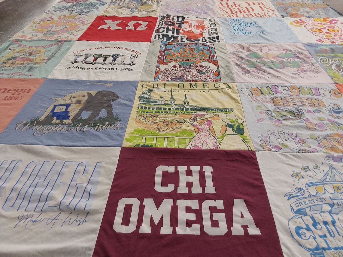 T-shirt quilt with sorority, community service themes by Katelynn from GA