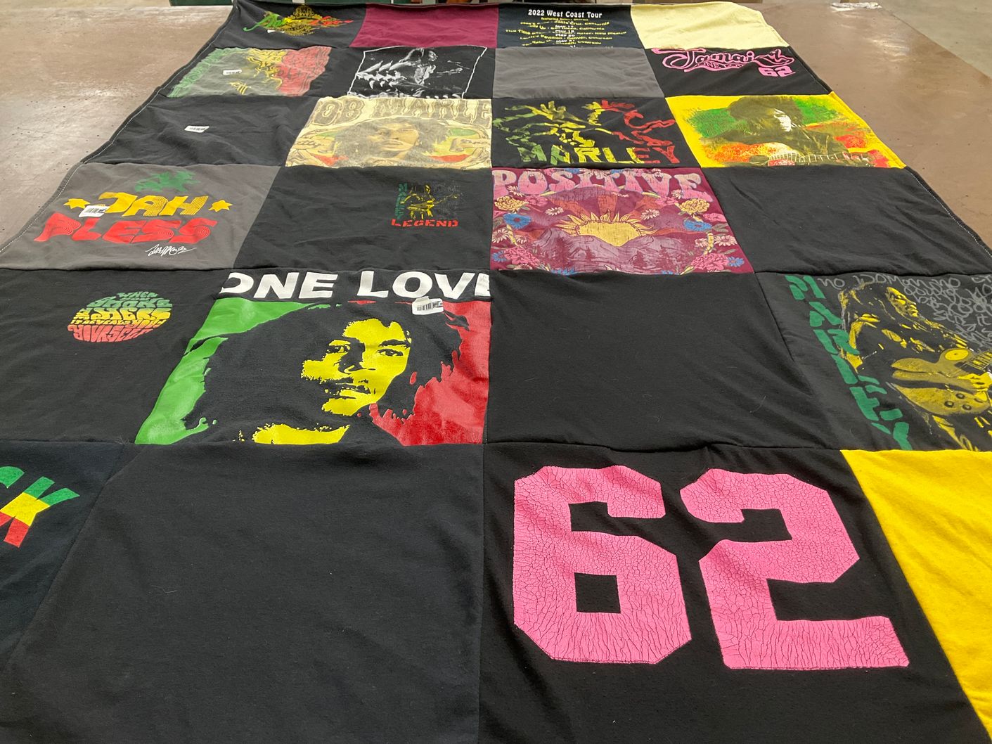 T-shirt quilt with music, bob marley themes by Christina from CA