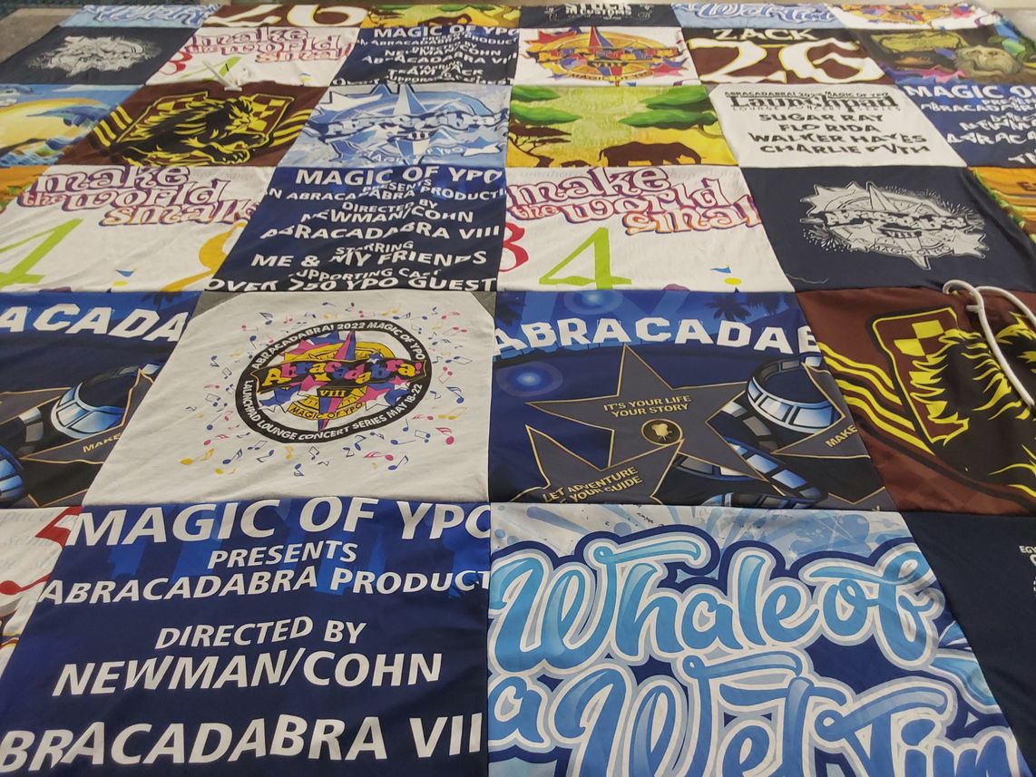 T-shirt quilt with theater, performing arts themes by Kelly from KS