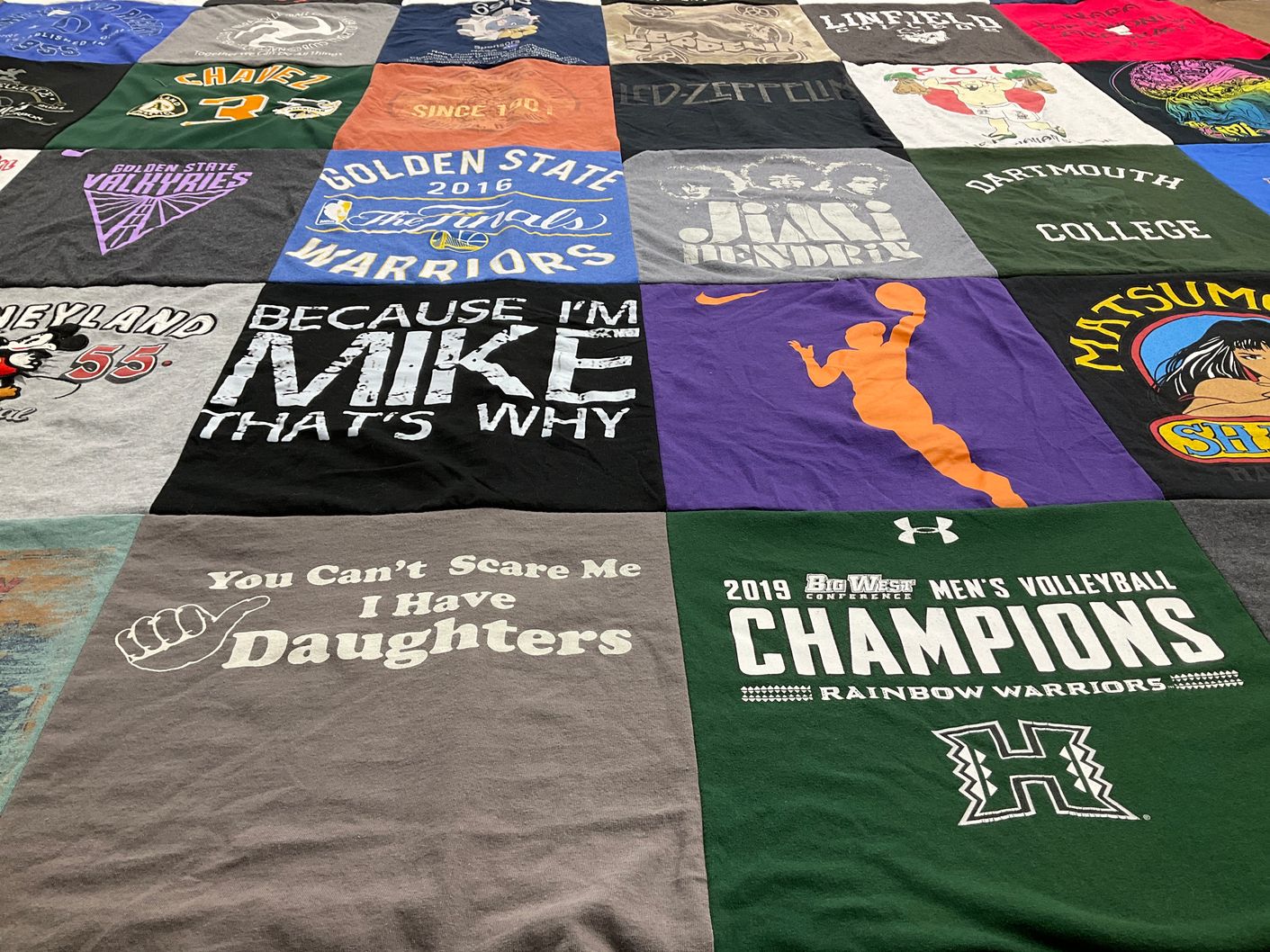 T-shirt quilt featuring rainbow warriors by michael from CA