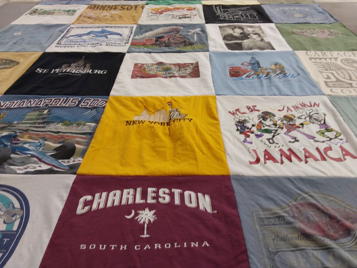 T-shirt quilt with travel, culture themes by Barbara from CA