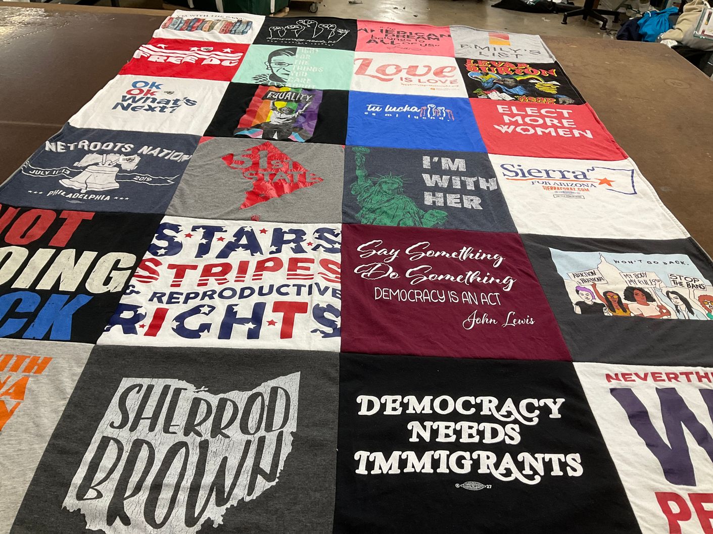 T-shirt quilt with activism, politics themes by Megan from VA