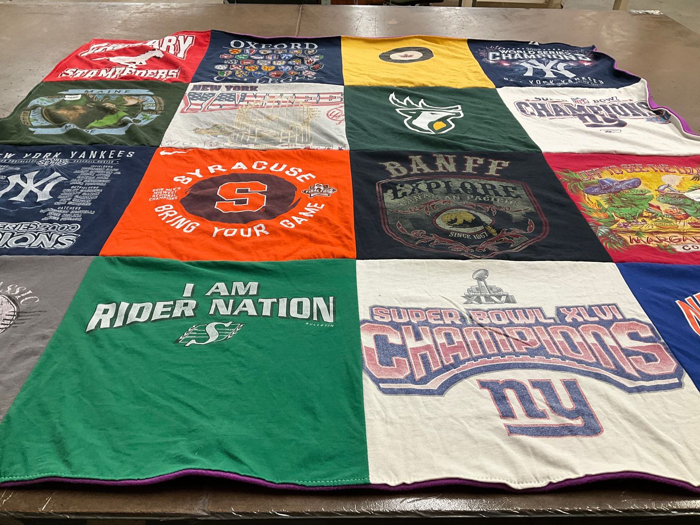 T-shirt quilt featuring new york yankees, saskatchewan roughriders by Steve from NY