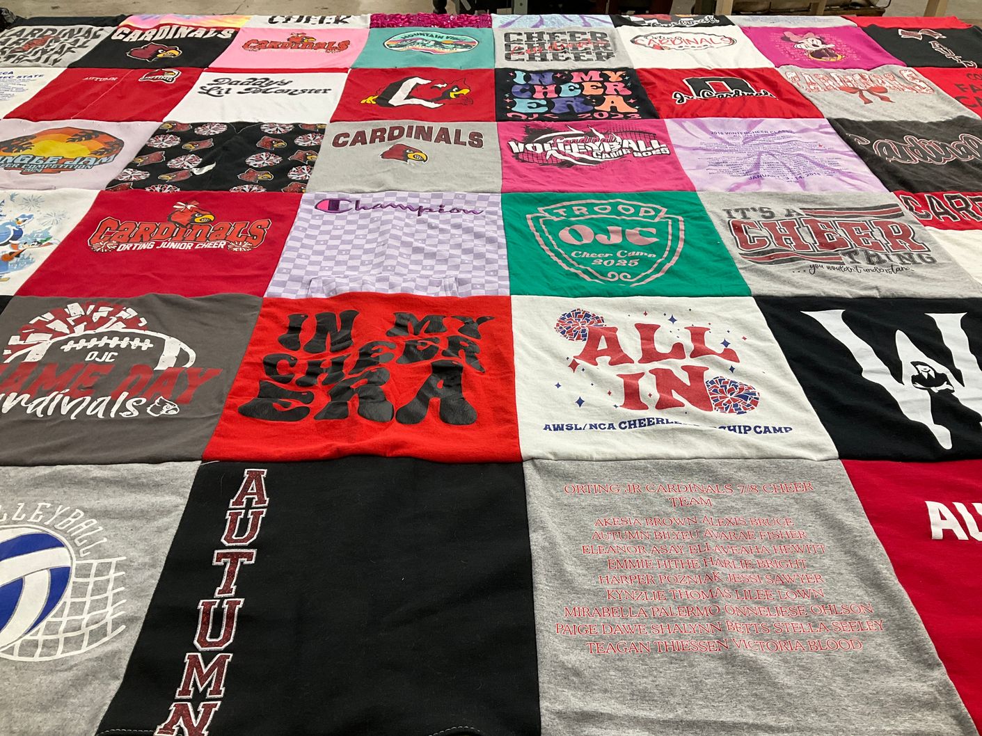 T-shirt quilt featuring jr cardinals cheer team by Diana from WA