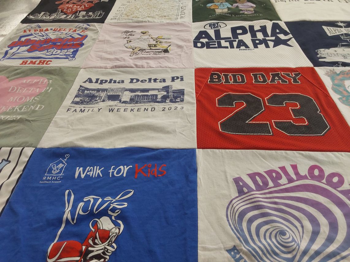 T-shirt quilt with sororities, community service themes by Brooklynn from IL