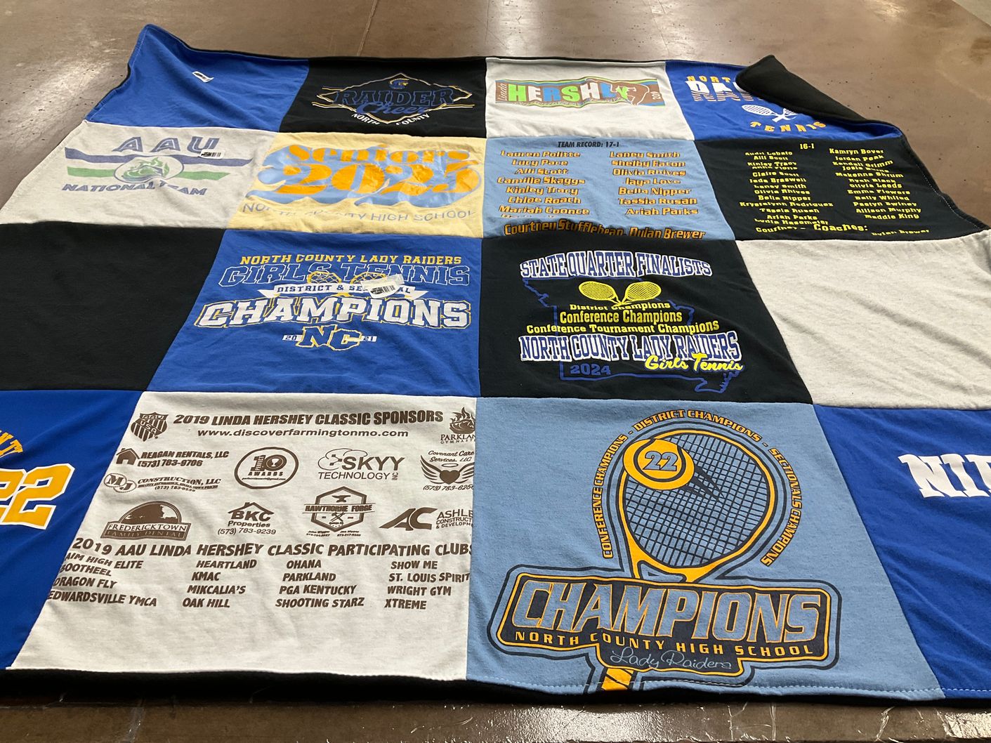 T-shirt quilt featuring north county lady raiders by Jaclyn from MO