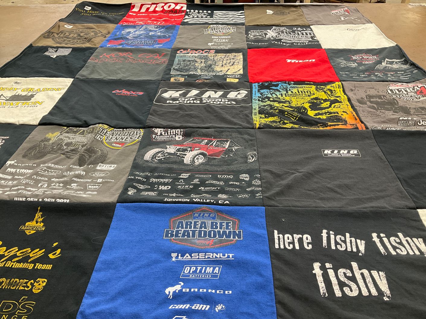 T-shirt quilt with off-roading, motorsports themes by John from CA