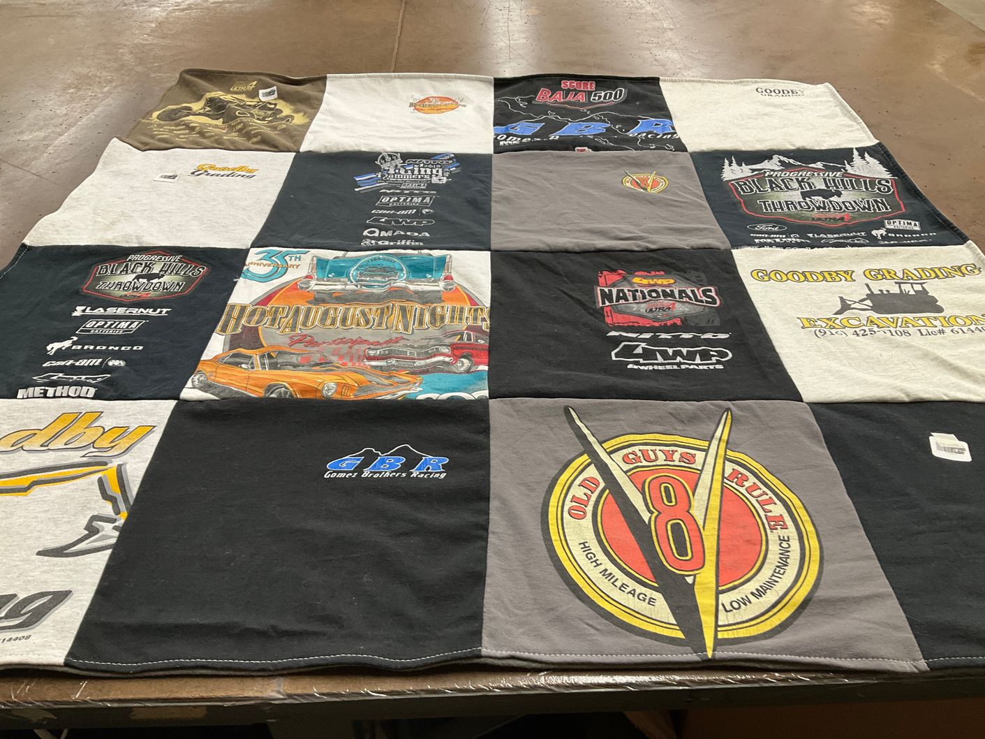 T-shirt quilt with racing, motorsports themes by John from ID