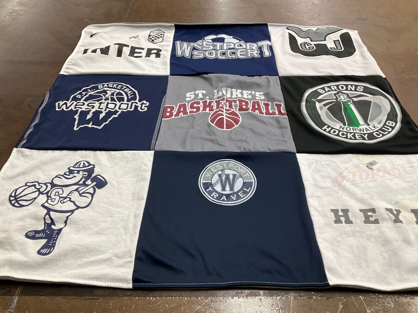 T-shirt quilt featuring westport basketball, norwalk barons hockey club by Liz from CT