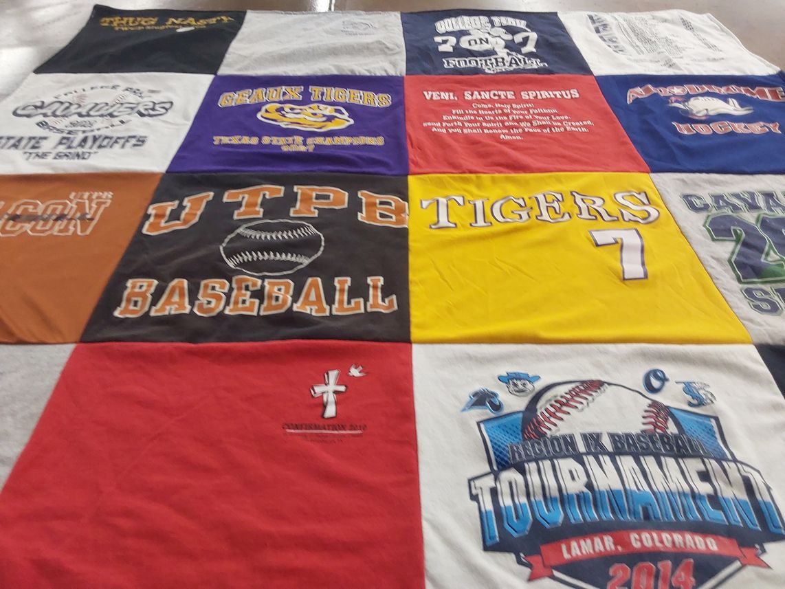 T-shirt quilt featuring louisiana state university tigers by Jane from TX
