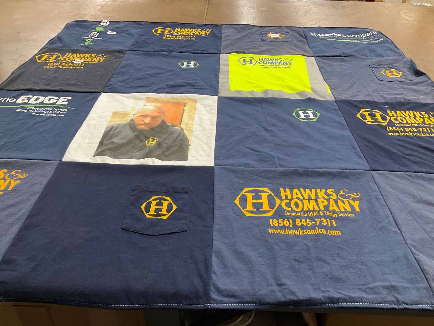 T-shirt quilt with business, hvac themes by Krista from NJ