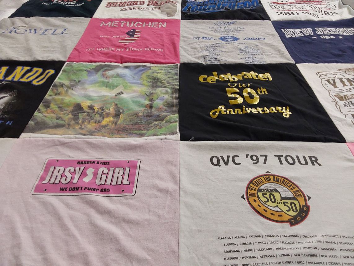 T-shirt quilt with new jersey, celebration themes by Kathy from FL