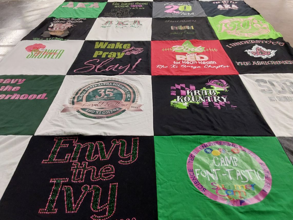 T-shirt quilt with sorority, sisterhood themes by Monique from MD