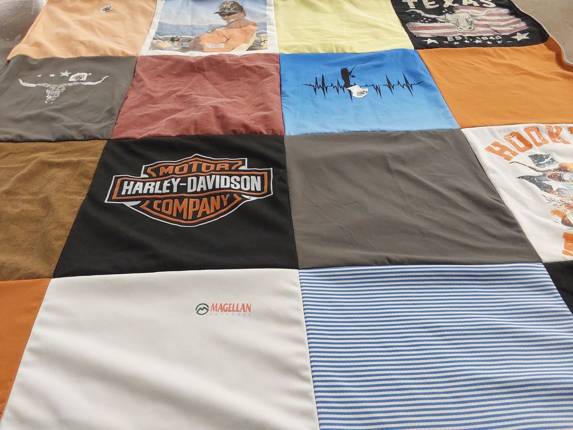 T-shirt quilt with motorcycles, outdoors themes by Phyllis from NC