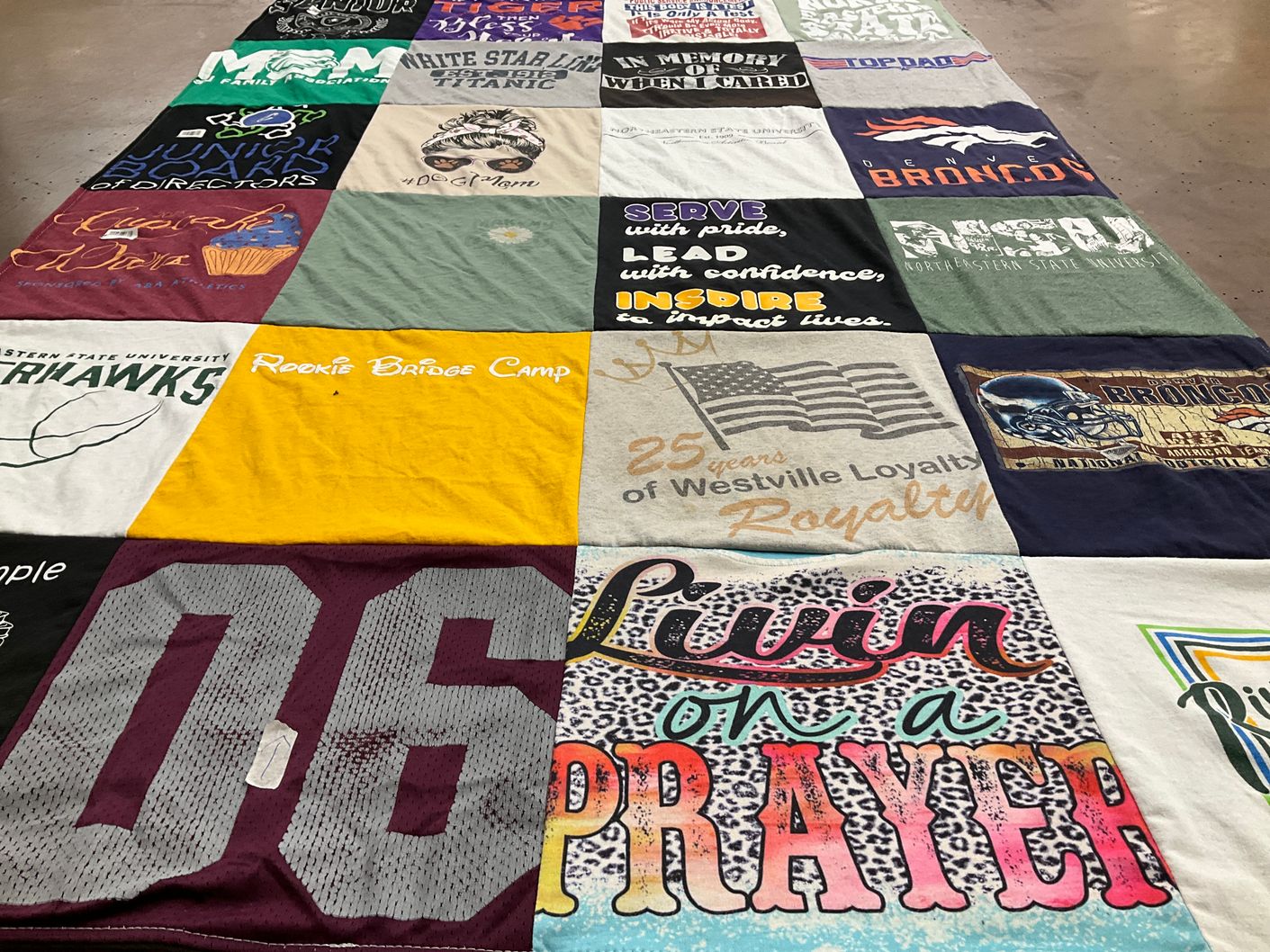 T-shirt quilt featuring tri-hawks by Shawna from OK