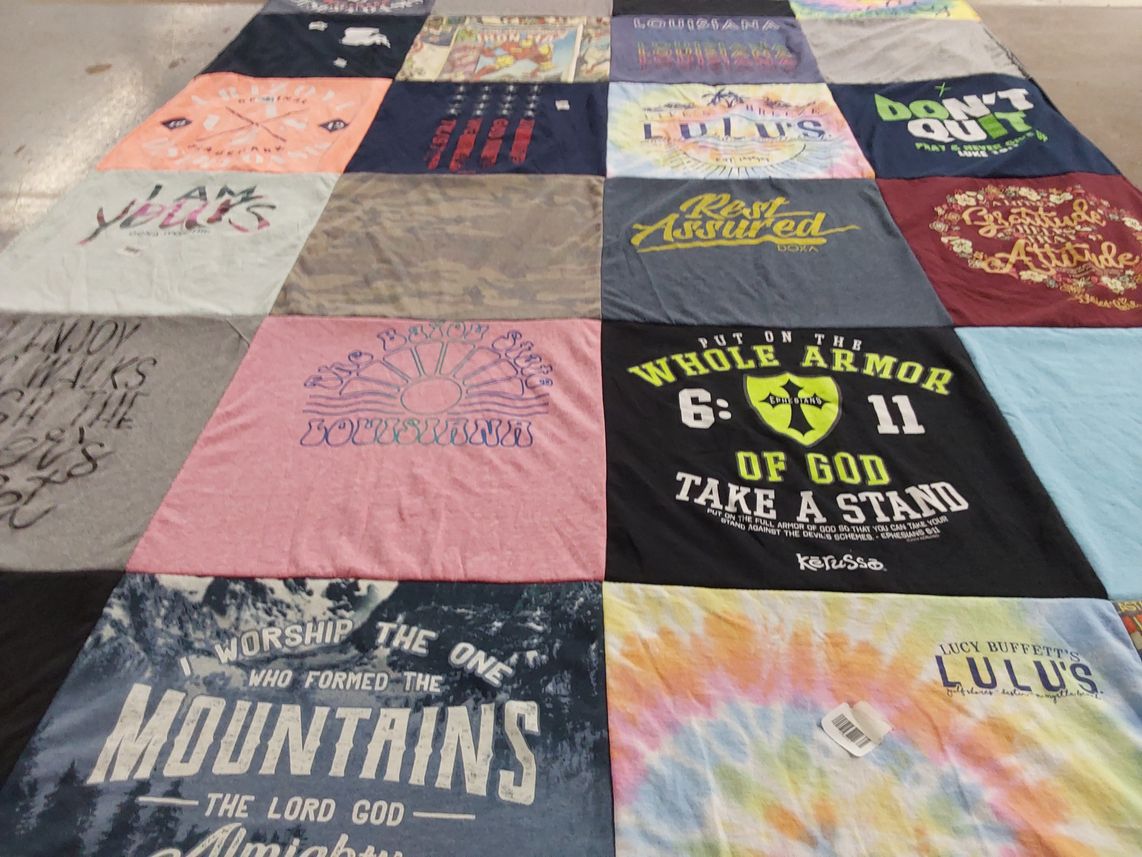T-shirt quilt with travel, faith themes by Patricia from LA