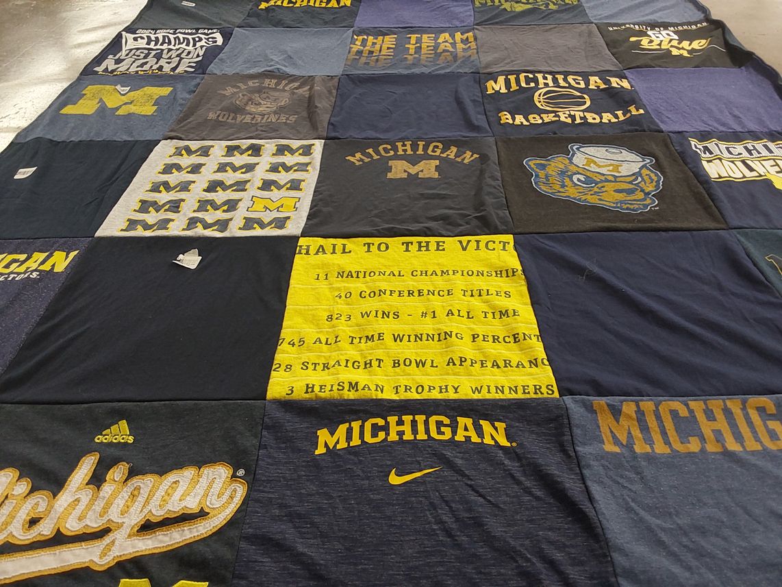 T-shirt quilt featuring university of michigan wolverines by sarah from NY