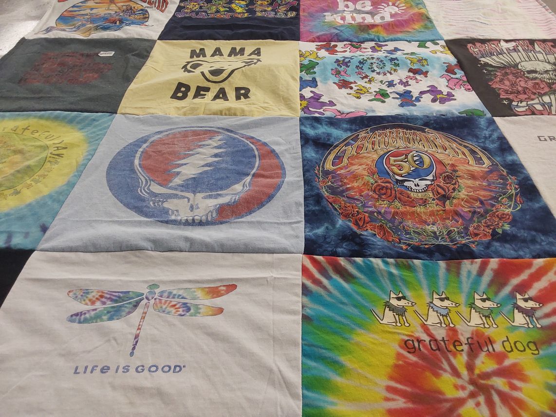 T-shirt quilt with music, peace themes by Michelle from IL