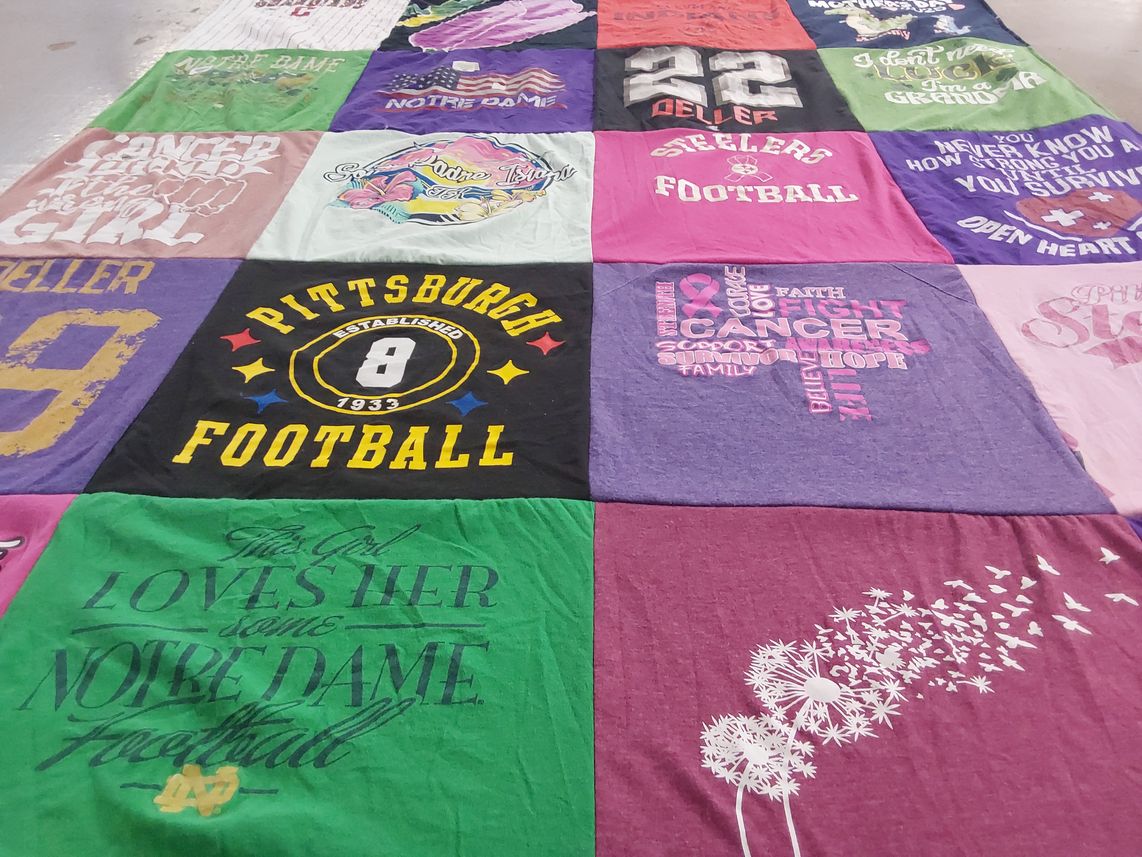 T-shirt quilt featuring pittsburgh university football, notre dame football by Nicole from TX