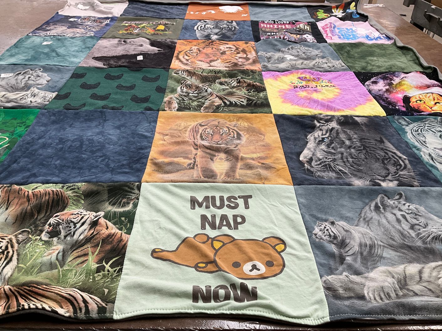 T-shirt quilt with tigers, cats themes by Laura from MD