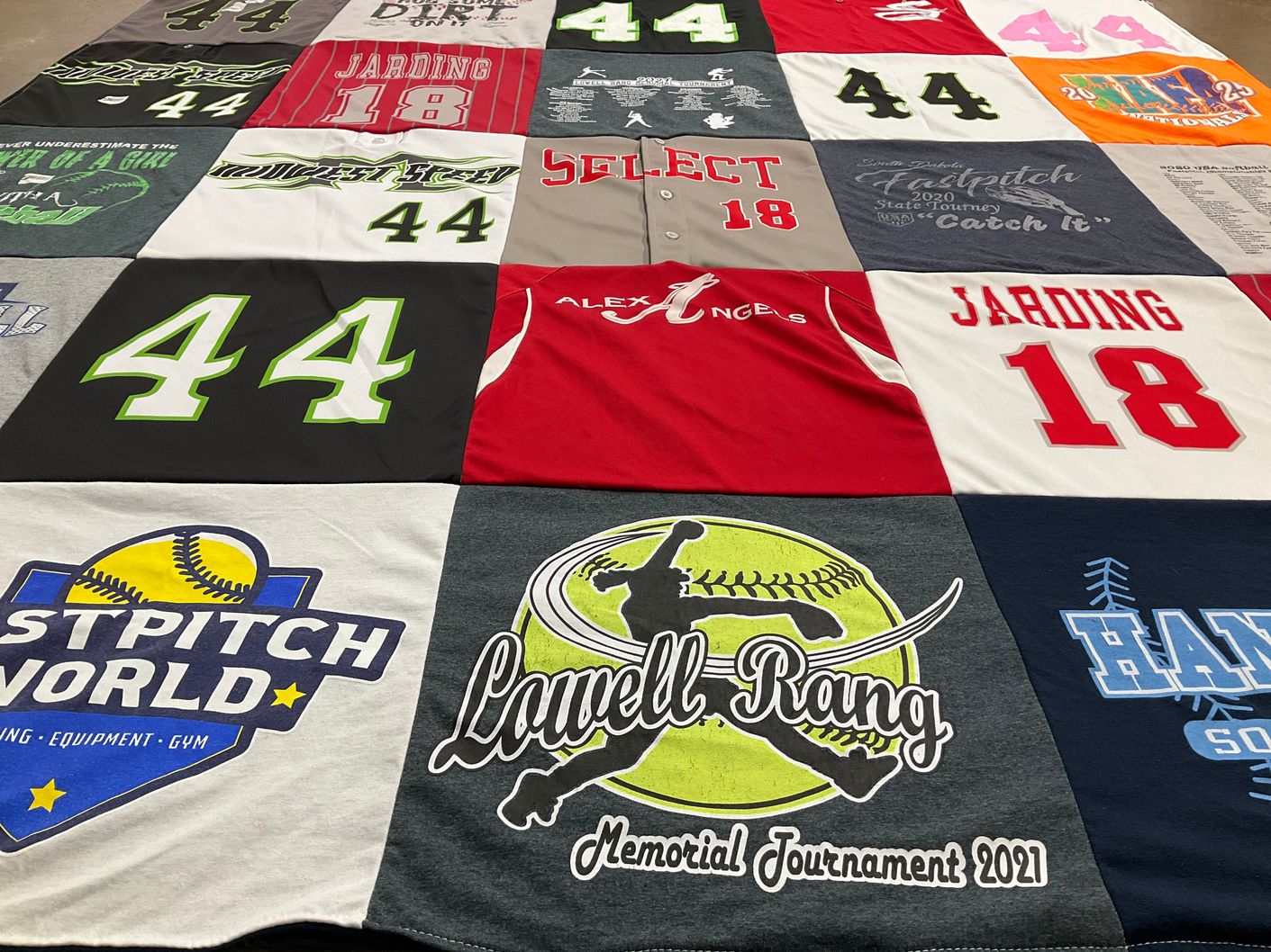 T-shirt quilt with softball, sports themes by Shelly from SD