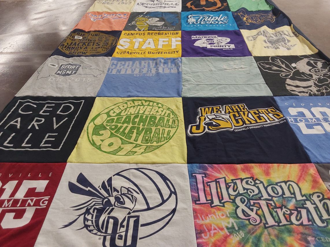 T-shirt quilt featuring cedarville university jackers by Allie from OH