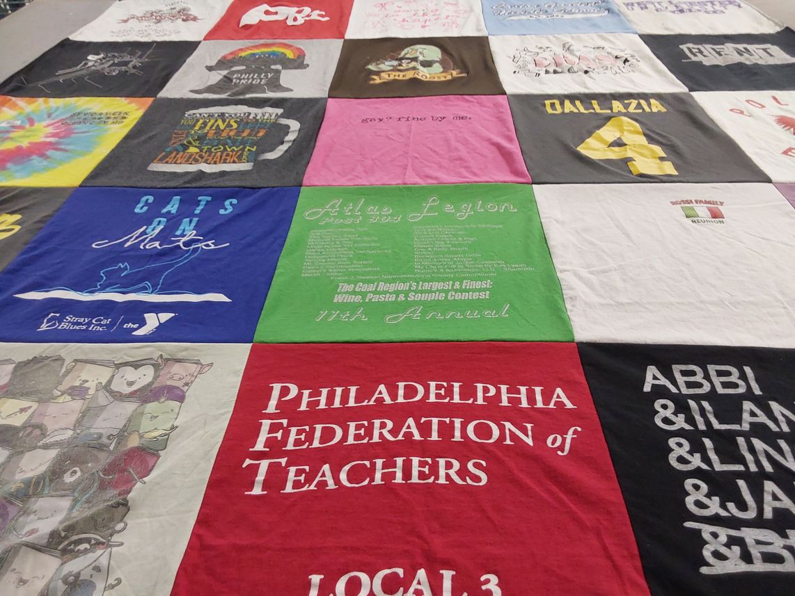 T-shirt quilt with music, education themes by Gabrielle from PA