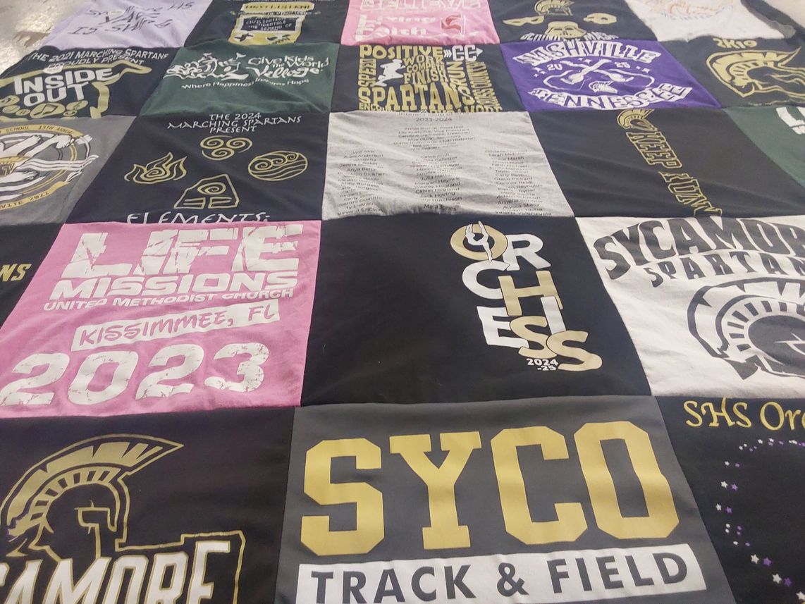 T-shirt quilt featuring marching spartans, sycamore high school by Trisha from IL