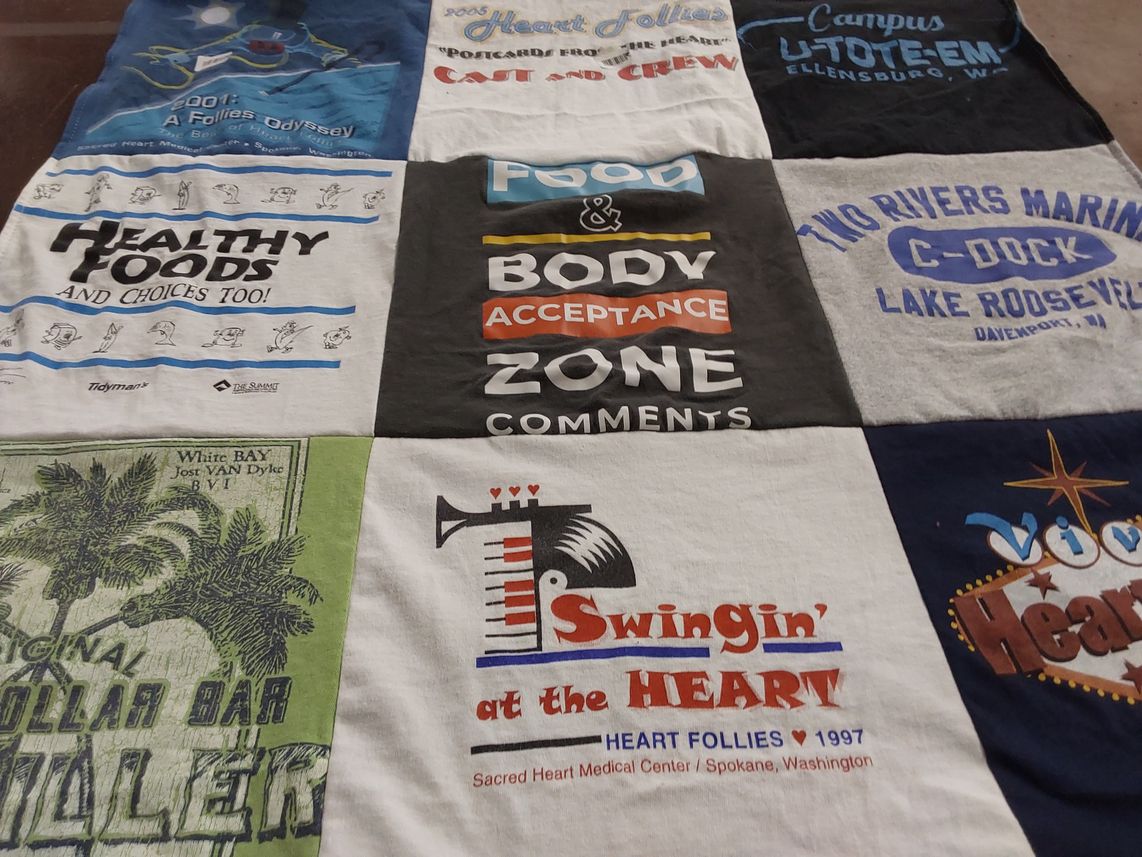 T-shirt quilt with food, health themes by Michelle from WA