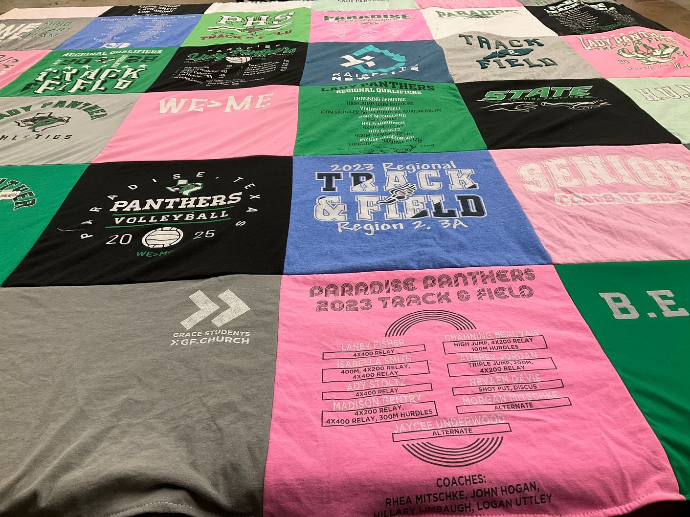 T-shirt quilt featuring paradise panthers track and field by Sally from TX