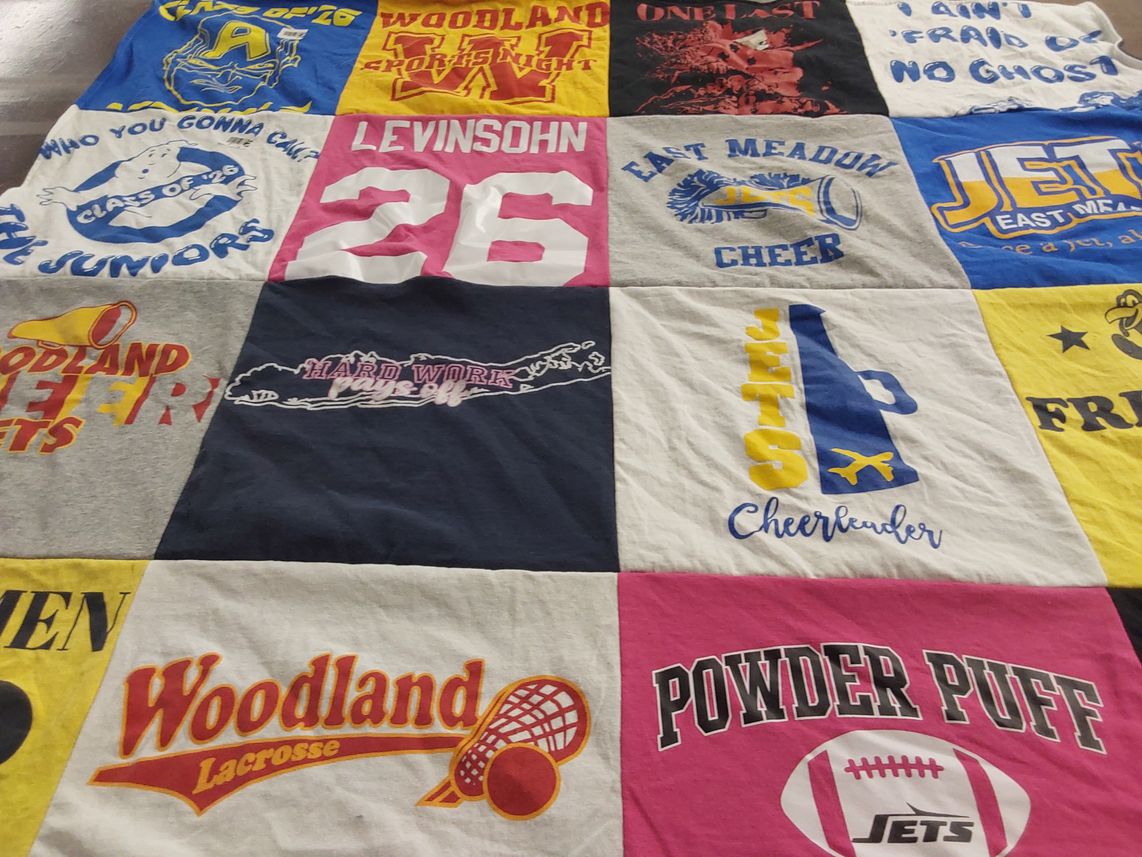 T-shirt quilt featuring jets cheerleading, jets powder puff by Robin from NY