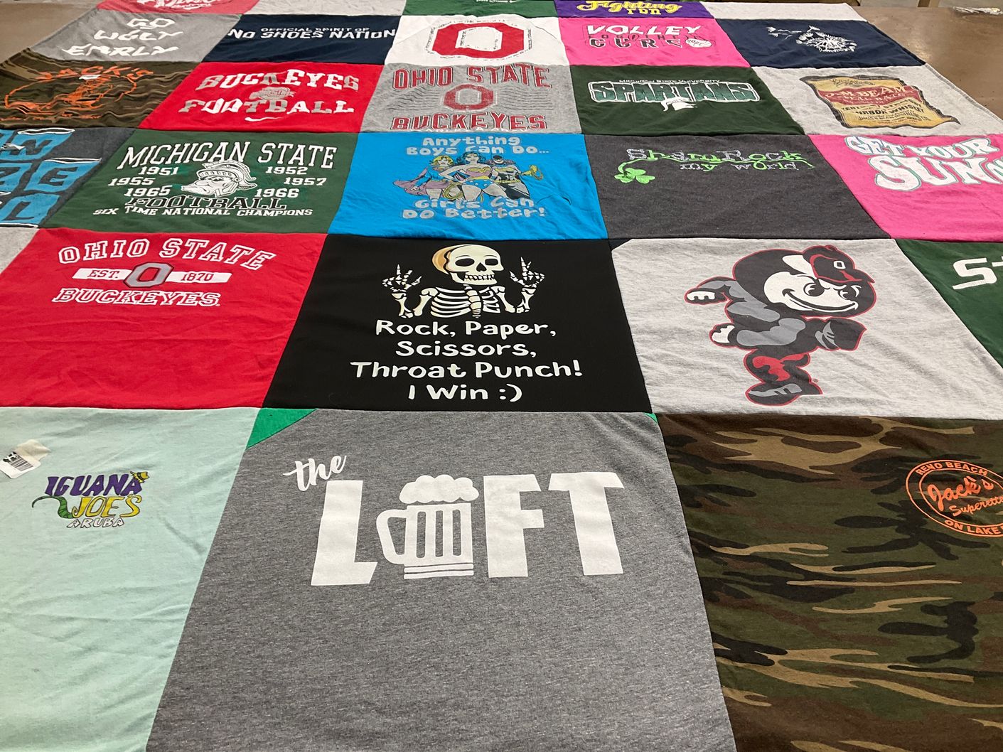 T-shirt quilt featuring ohio state university buckeyes, michigan state university spartans by Michael from OH