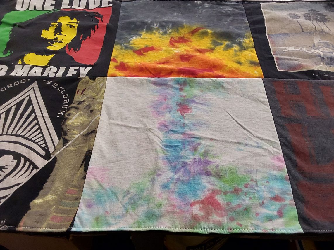 T-shirt quilt with music, art themes by Sydney from CA