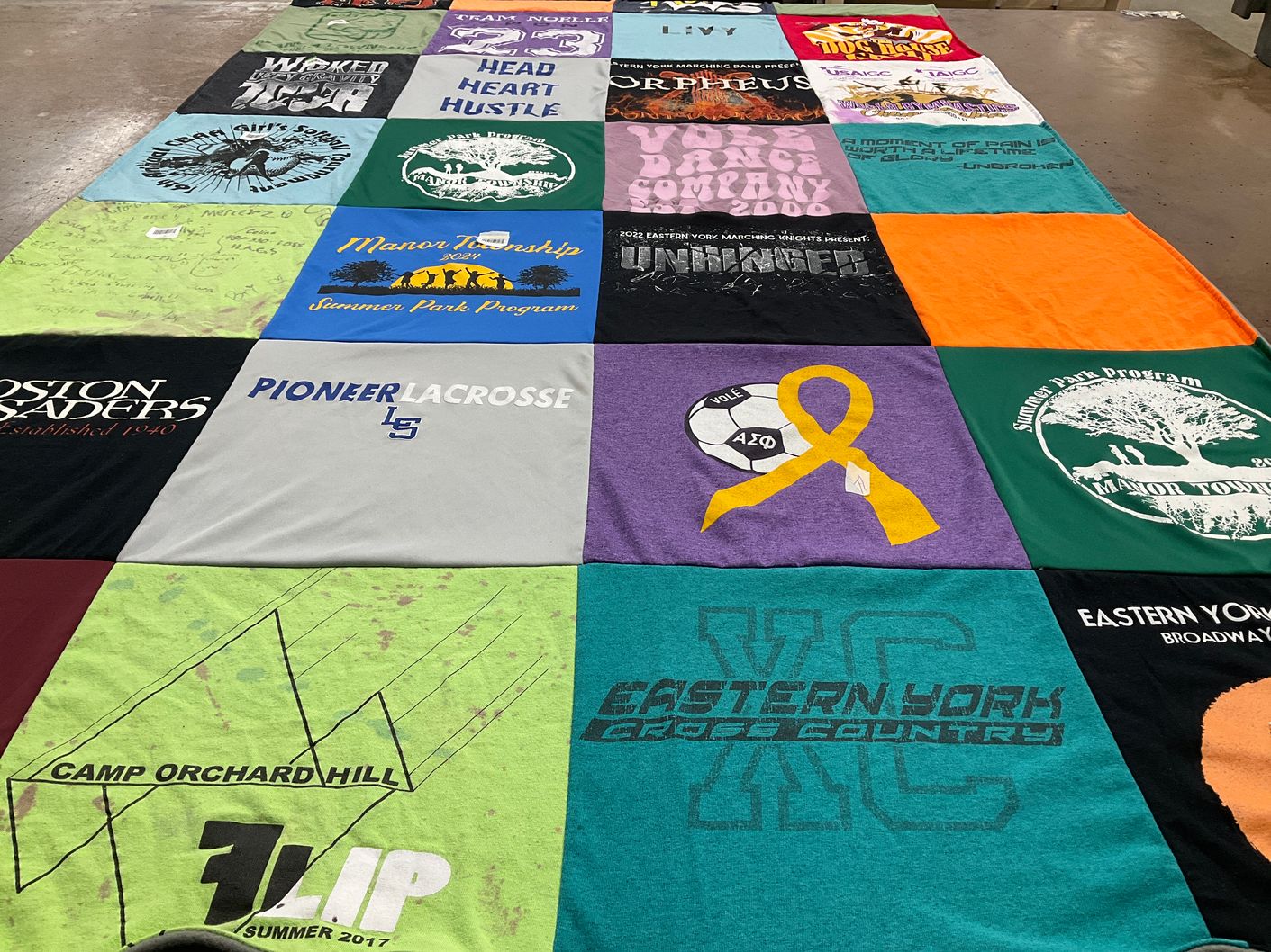 T-shirt quilt featuring pioneer lacrosse, eastern york cross country by Lillian from PA