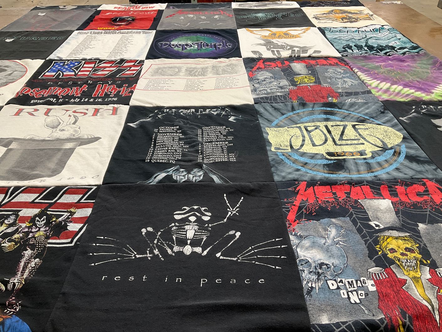 T-shirt quilt with music, rock themes by Kathy from PA