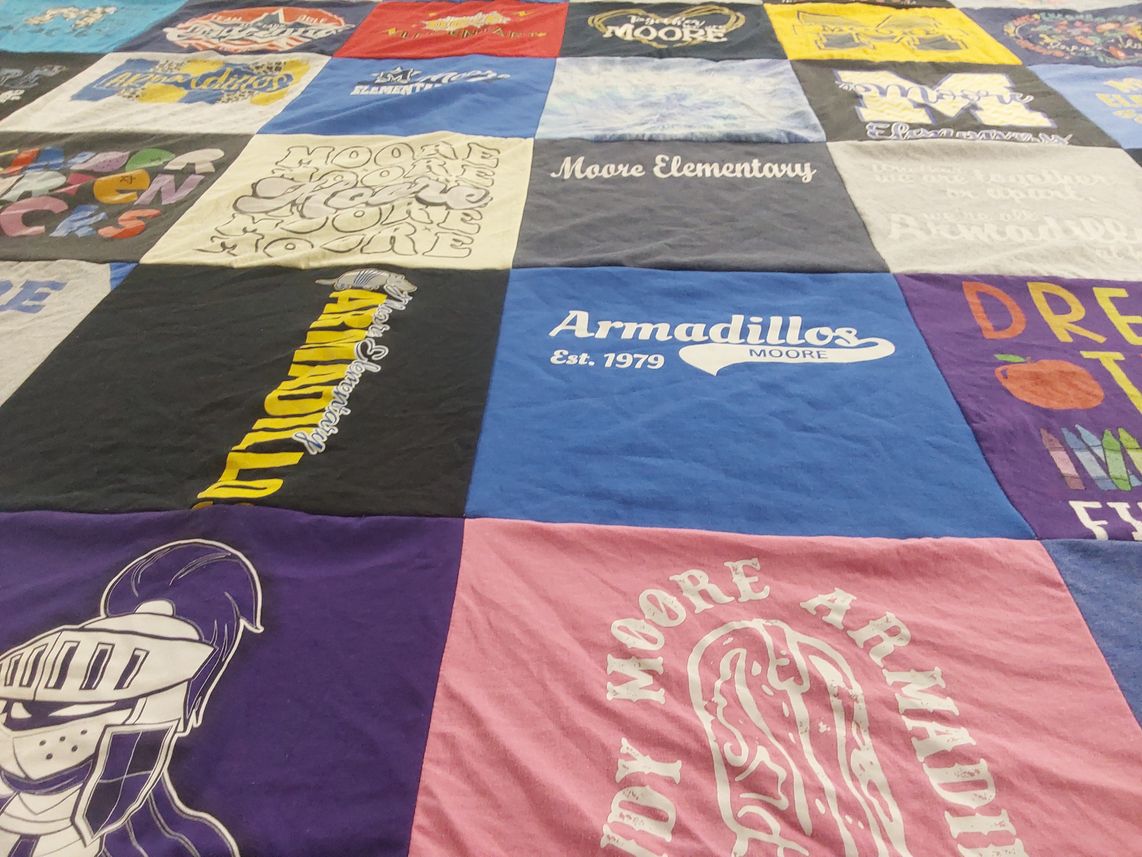 T-shirt quilt featuring moore armadillos by Dominique from TX