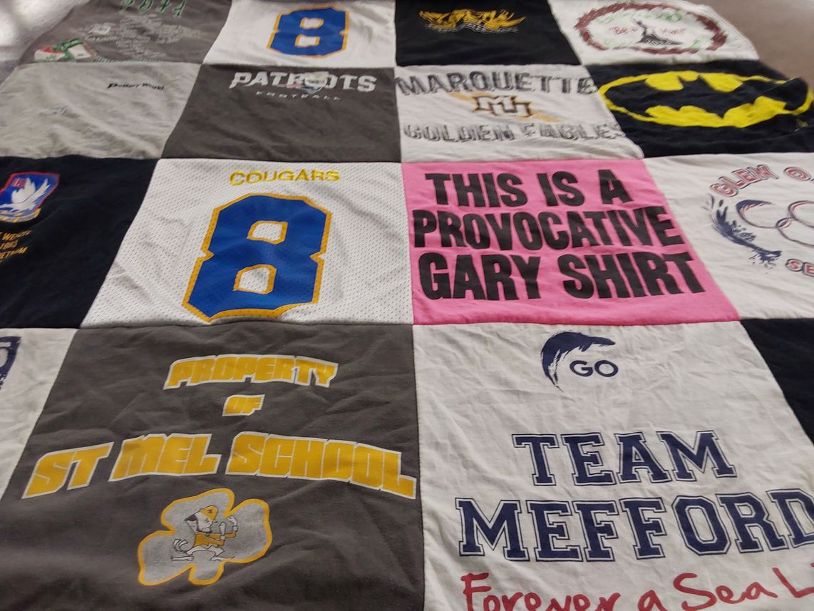 T-shirt quilt featuring patriots, cougars by Deidre from CA