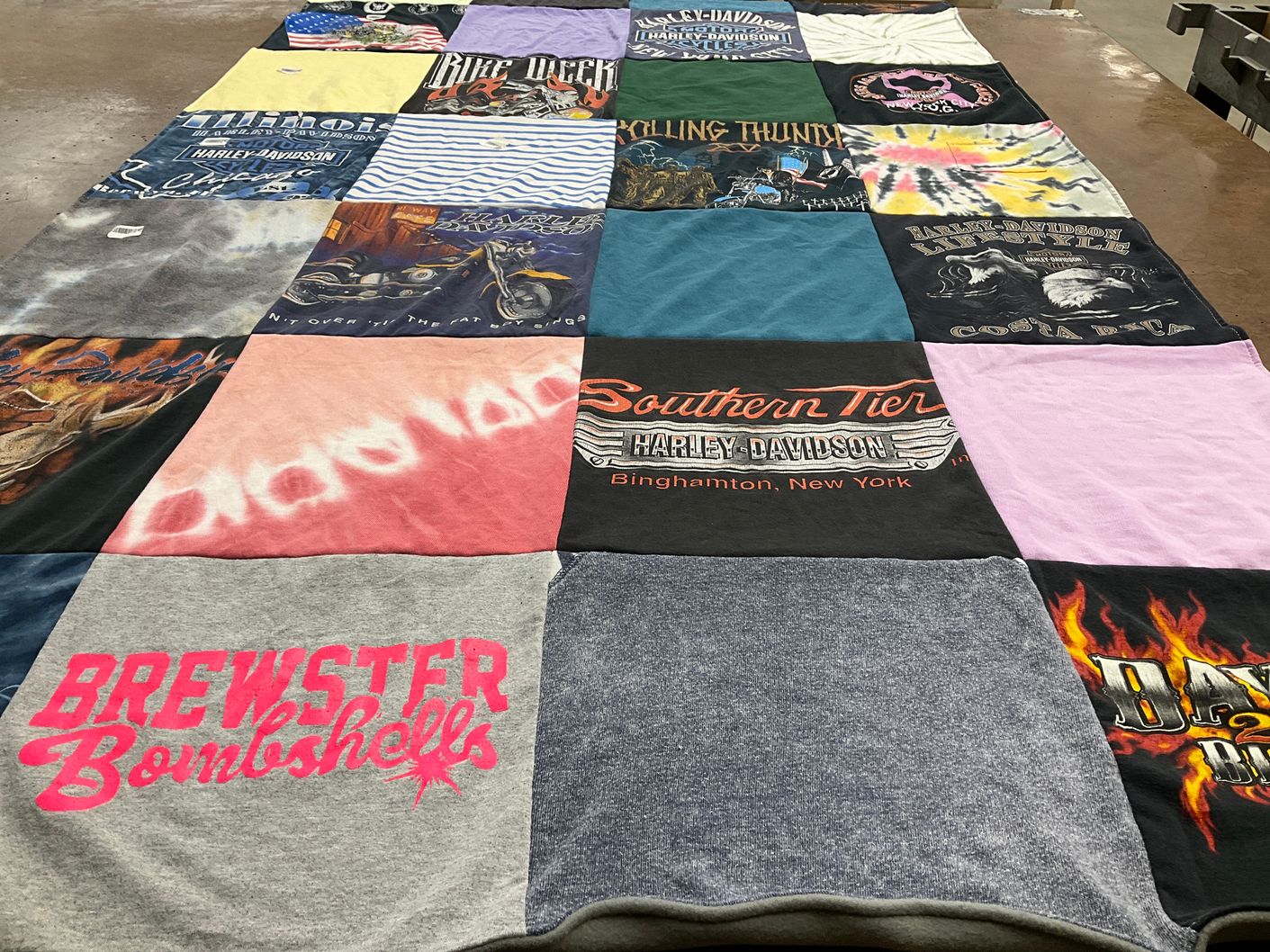 T-shirt quilt with motorcycles, riding themes by Jeannine from NY