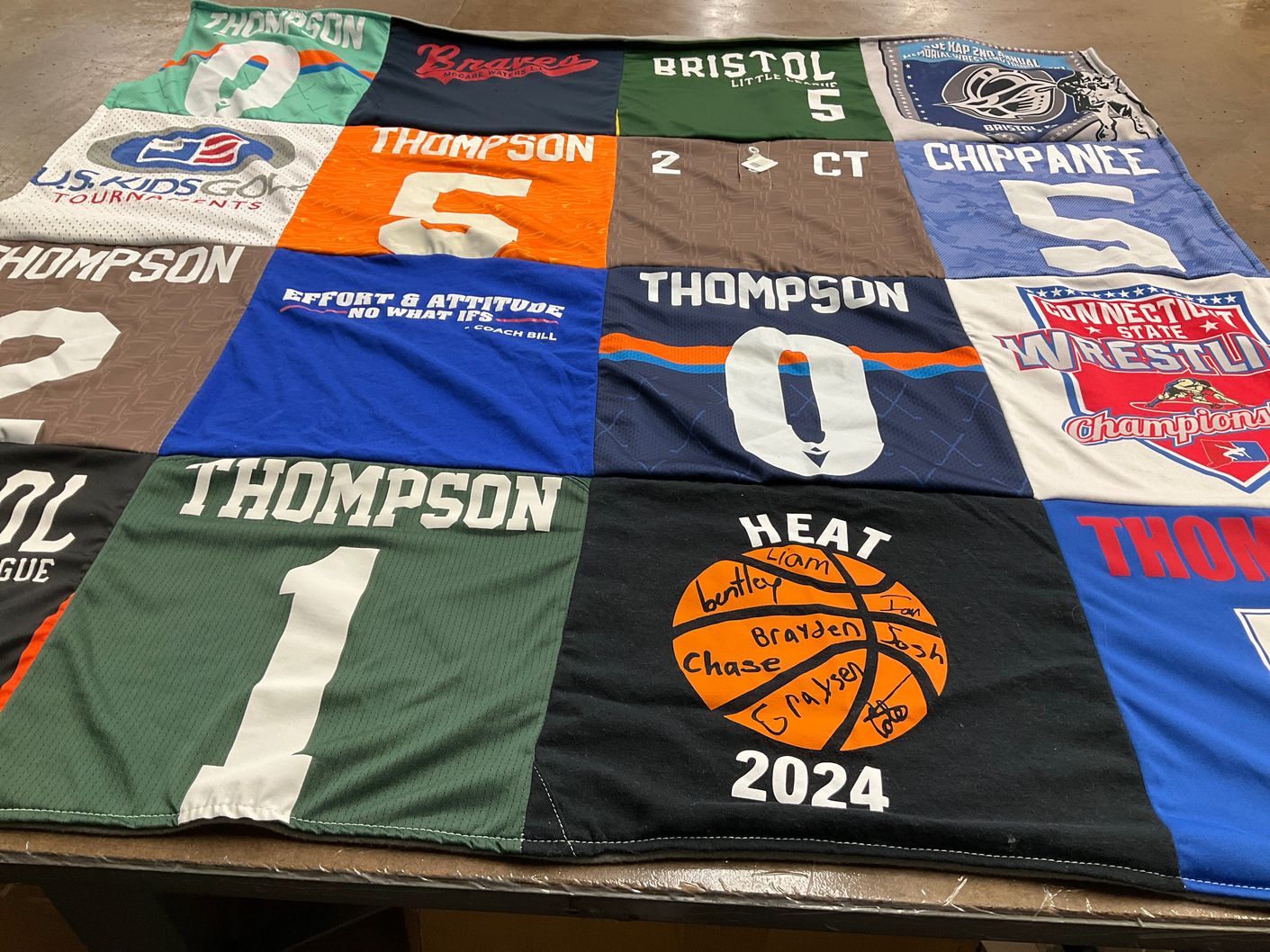 T-shirt quilt with basketball, wrestling themes by Kerry from CT