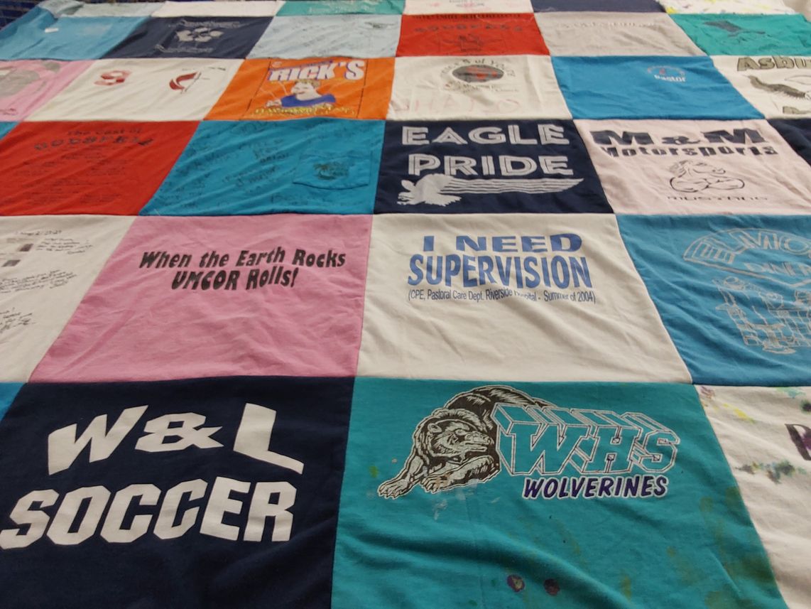 T-shirt quilt featuring washington and lee university soccer, wheeling high school wolverines by Rebecca from VA