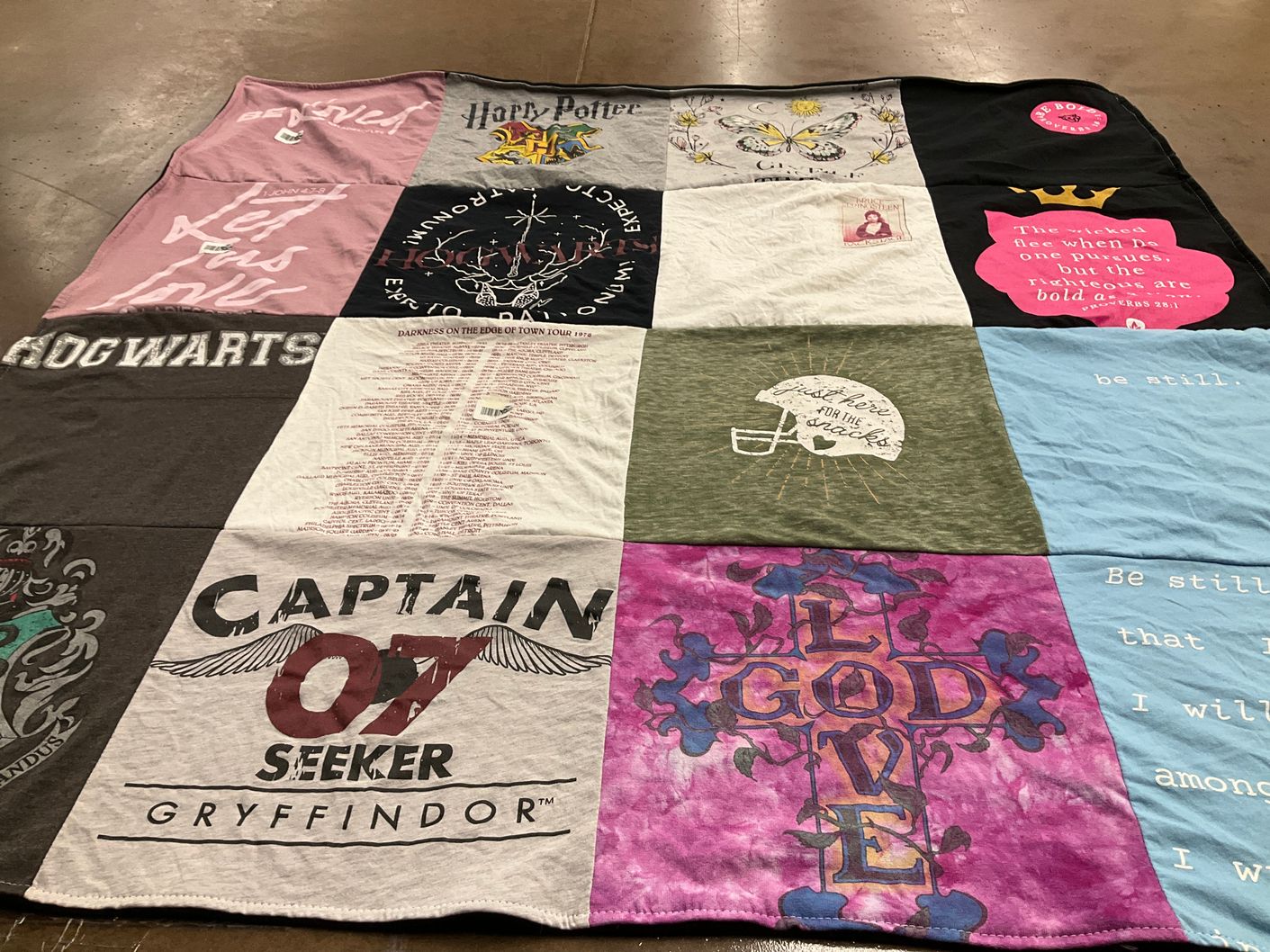 T-shirt quilt with harry potter, faith themes by Brenda from MD