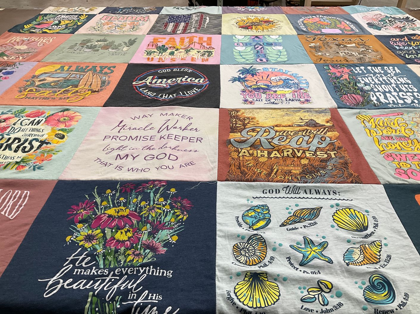T-shirt quilt with religion, faith themes by Stephanie from TX